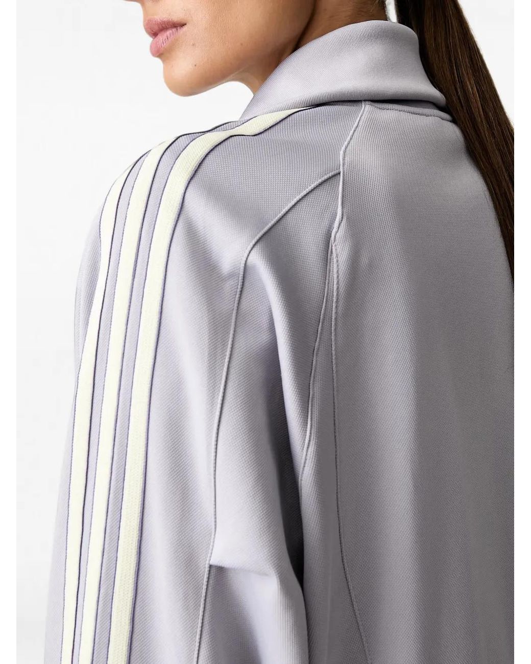 Adidas Gray Sweat Zippé À Rayures Sur Les Côtés Et À Logo Brodé