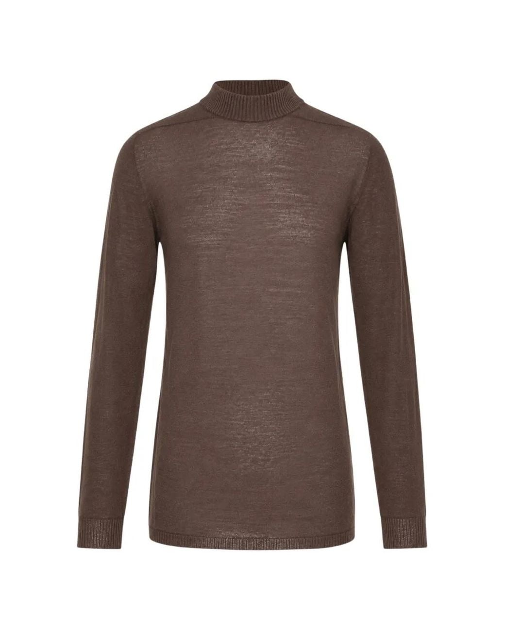 Rick Owens Brown Ribbed High-Neck Sweater for men