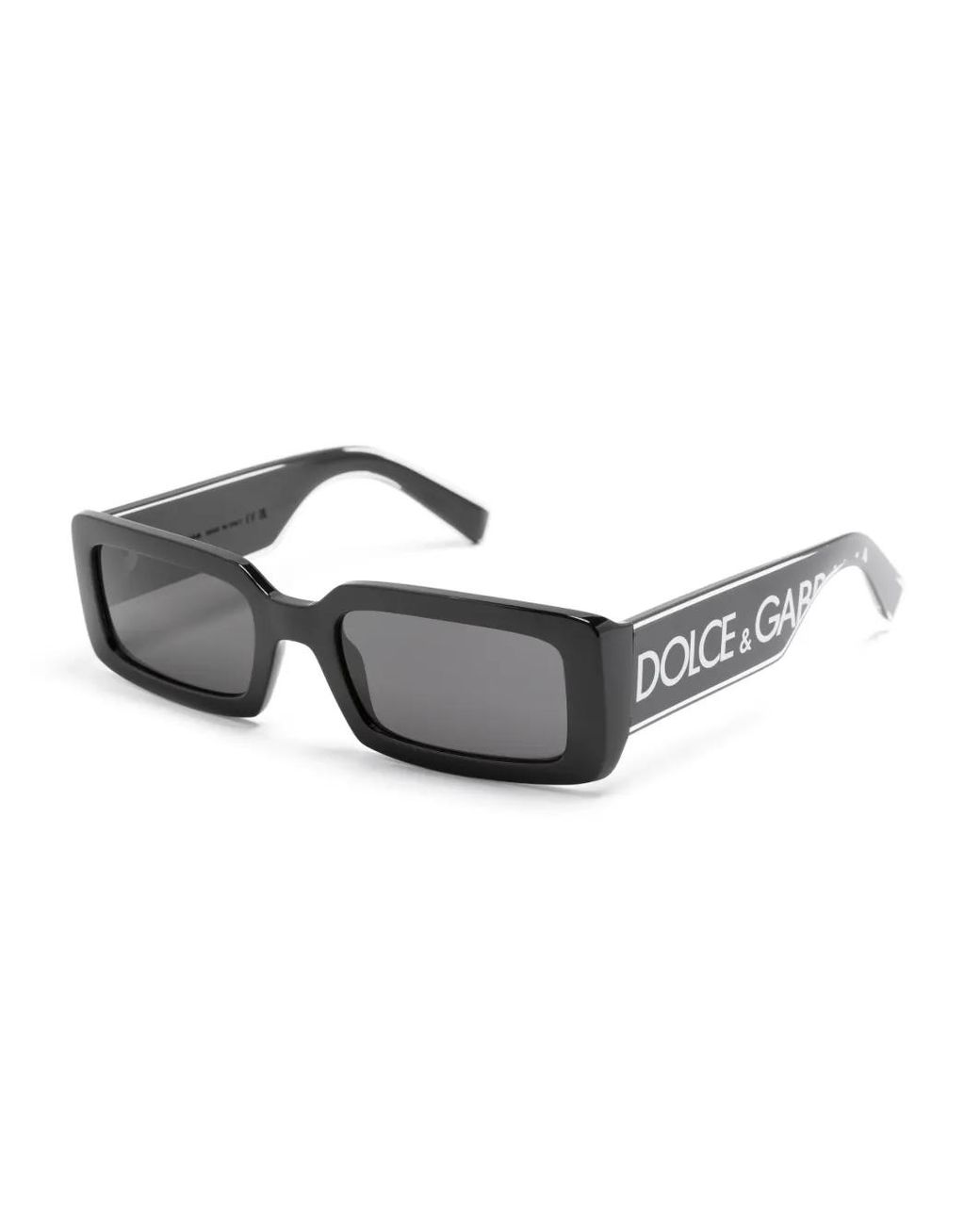 Dolce & Gabbana Gray Logo-Print Rectangle-Frame Sunglasses