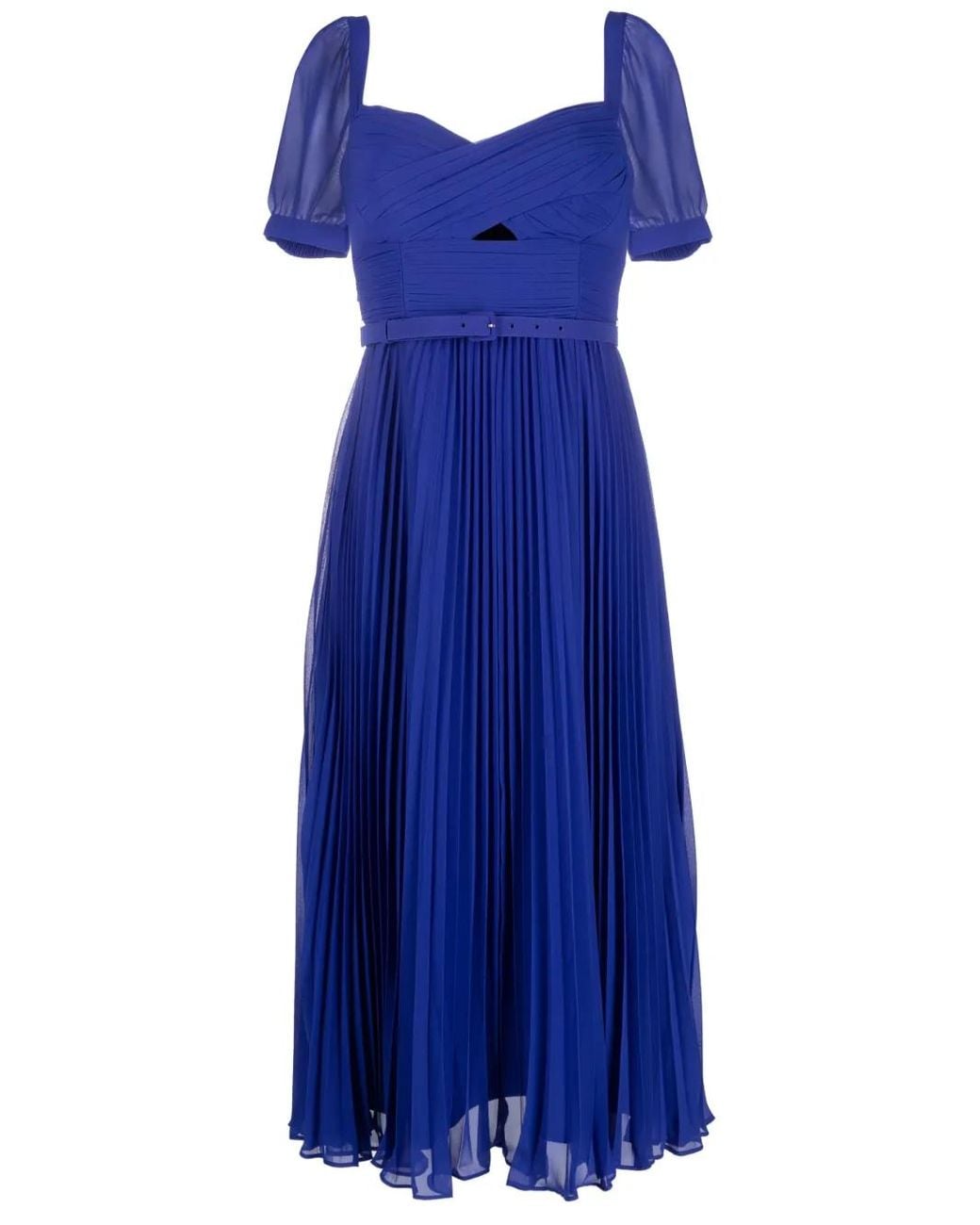 Self-Portrait Blue Cobalt Chiffon Midi Dress
