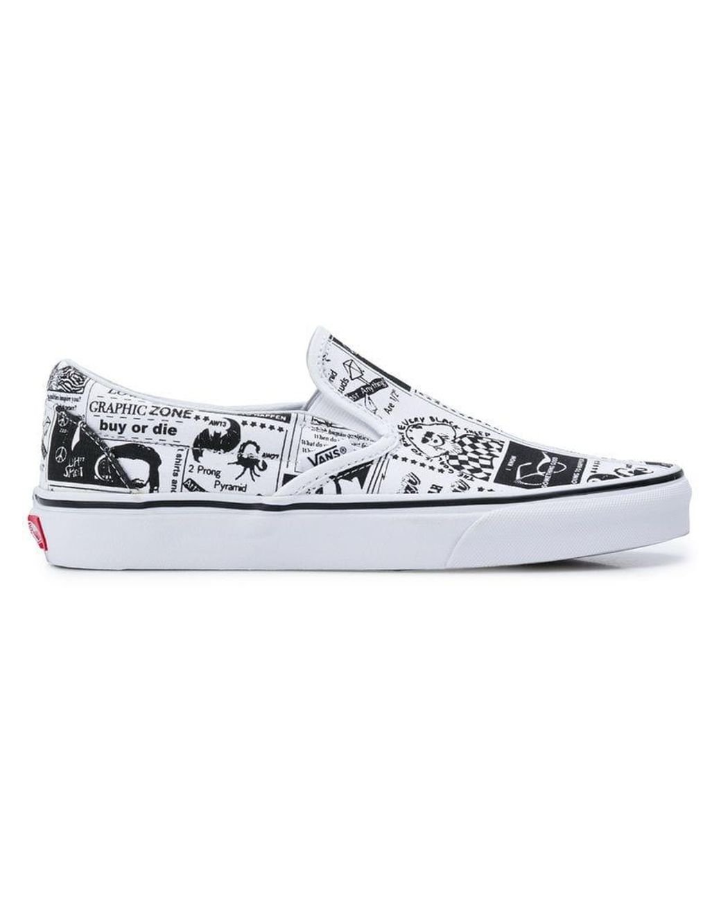 Vans Newspaper Print Slip-on Sneakers in White | Lyst