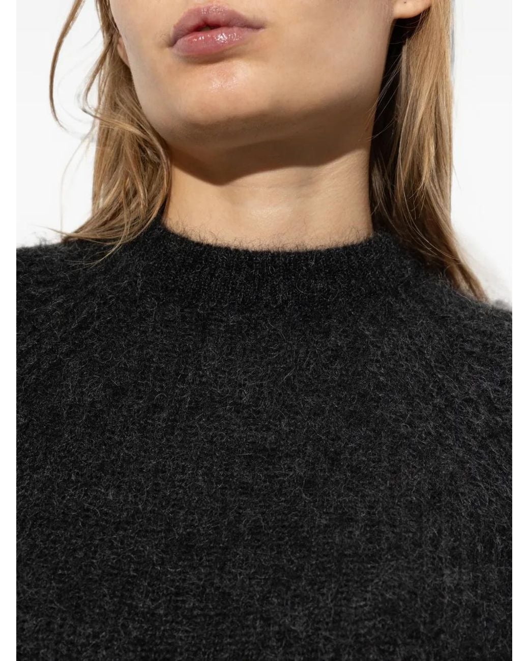Max Mara Black Mélange Mohair Cropped Jumper
