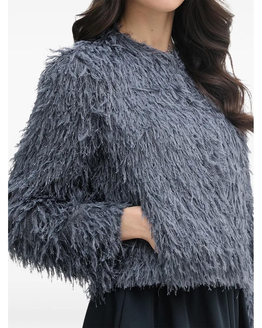 Ouí Gray Feather-Effect Knitted Jacket