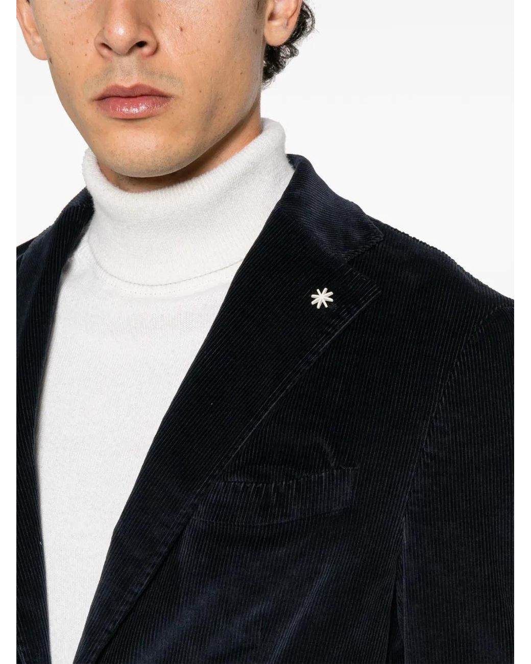 Manuel Ritz Black Corduroy Single-Breasted Blazer for men