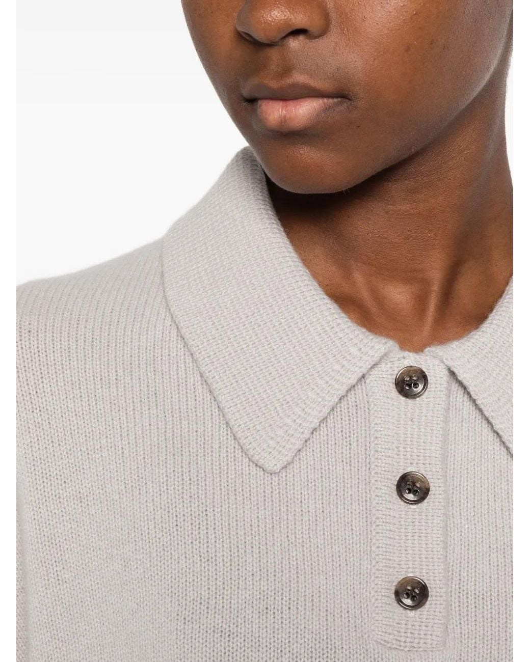 Lisa Yang White Polo-Collar Sweater