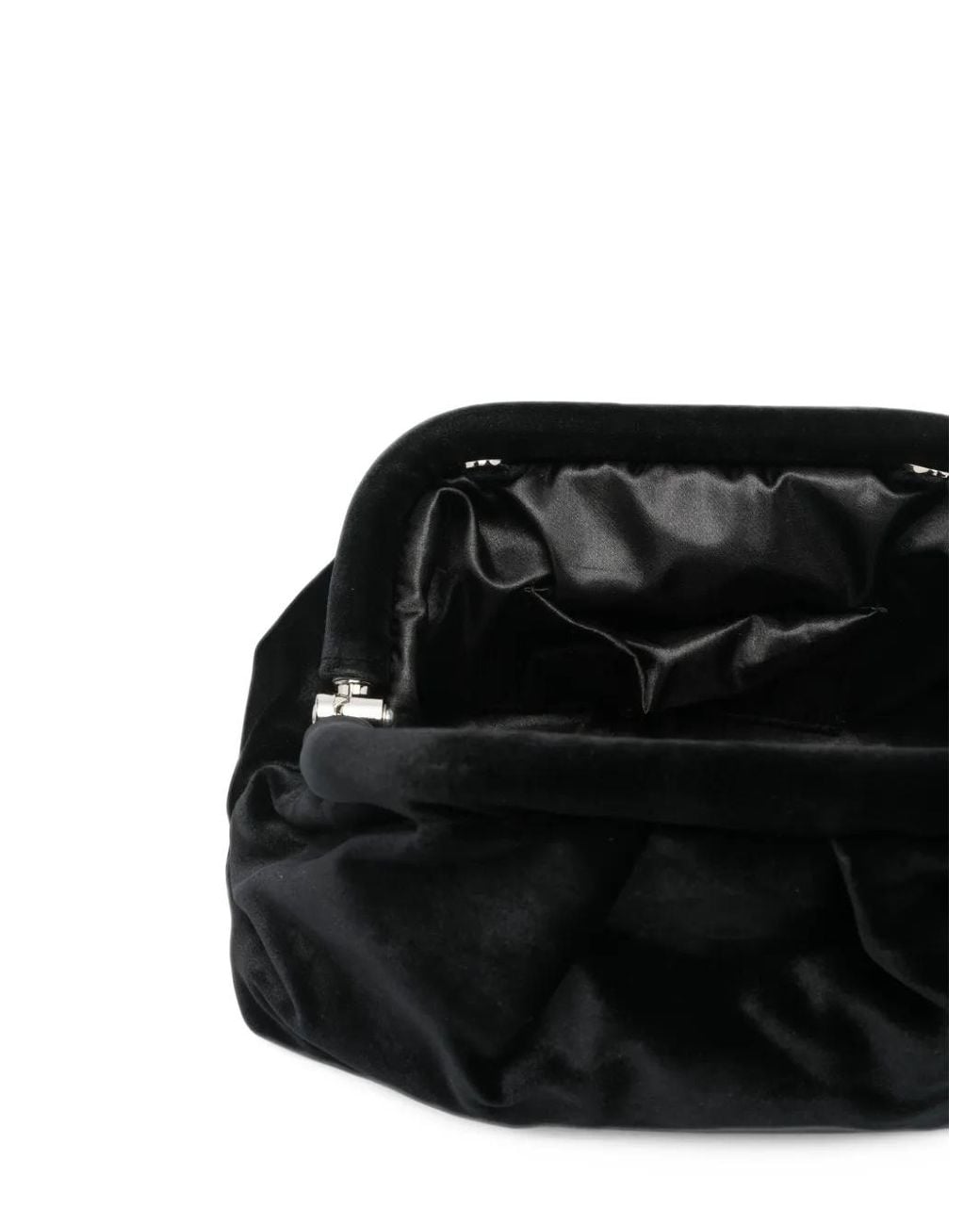 Twentyfourhaitch Black Crystal-Buckle Velvet Clutch Bag