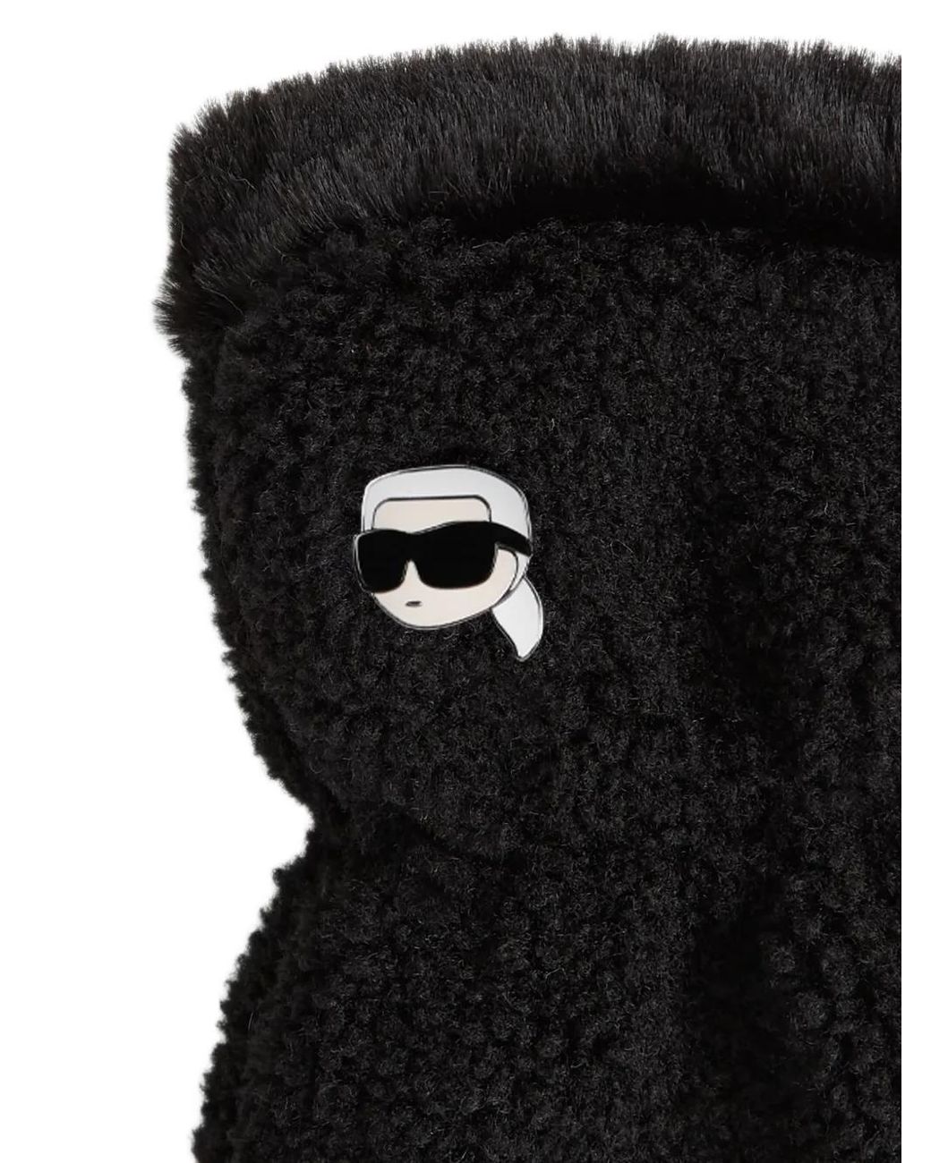 Karl Lagerfeld Black Ikon Shearling Mitten Gloves