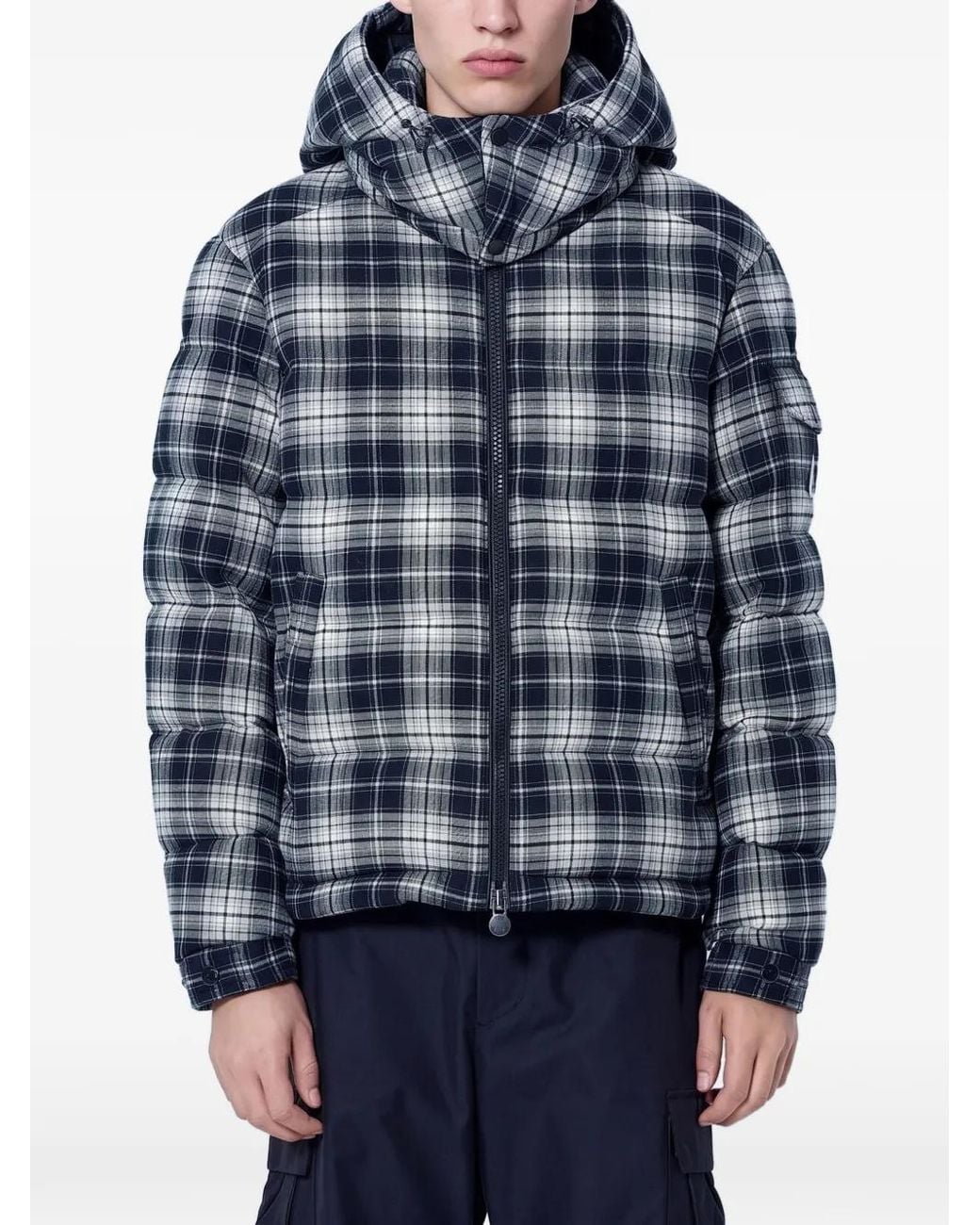 Moncler Blue Airor Check-Pattern Hooded Puffer Jacket for men