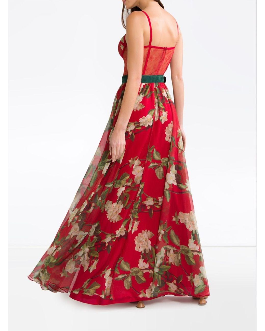 PATBO Floral Bustier Belted Maxi Dress in Red | Lyst