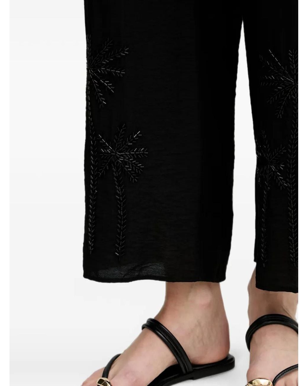 Lola Casademunt Black Bead-Embellished Wide-Leg Trousers