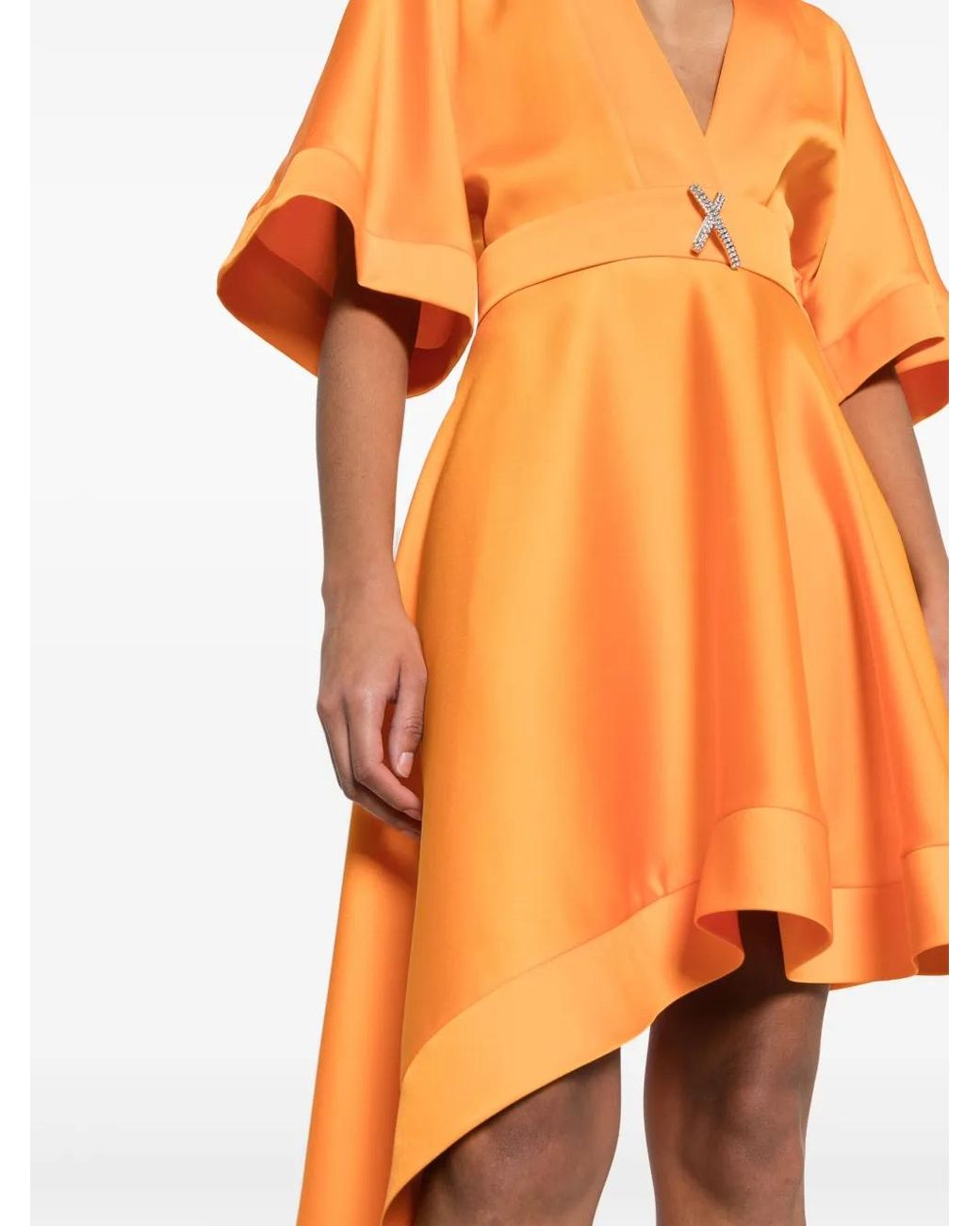 Genny Orange Robe Mi-Longue À Taille Ceinturée
