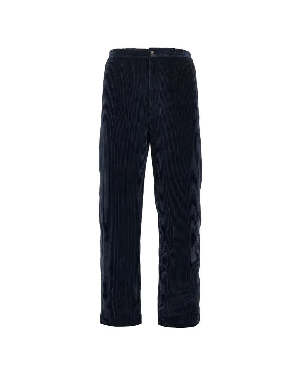 Emporio Armani Blue Ribbed Velvet-Effect Trousers for men