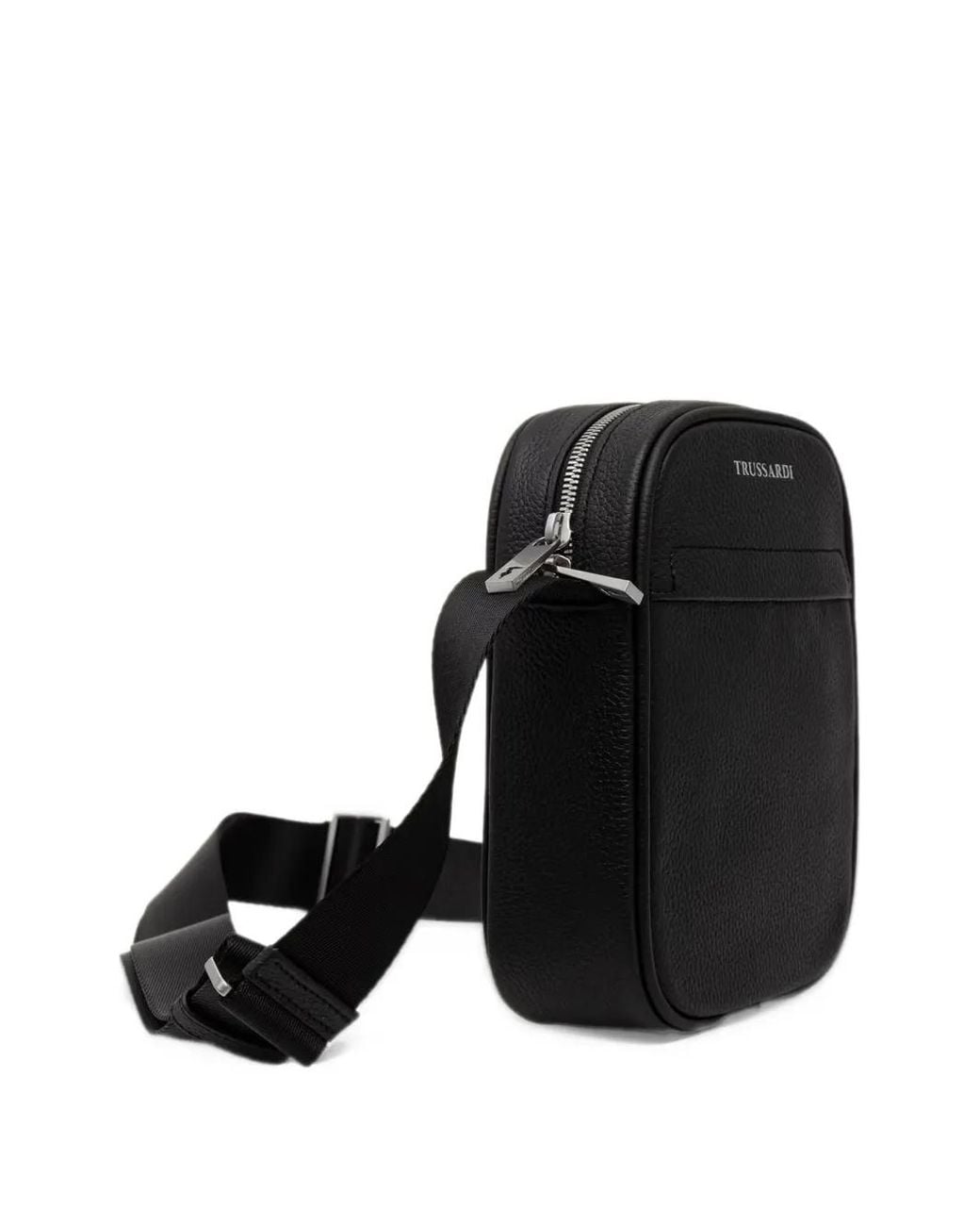 Trussardi Black Small Office Logo-Lettering Cross Body Bag for men