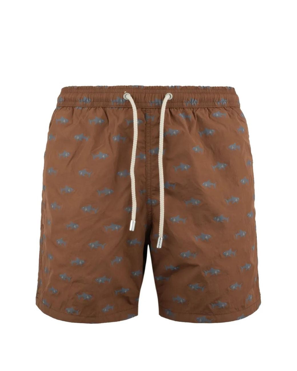 Mc2 Saint Barth Brown Shark-Print Drawstring Swim Shorts for men