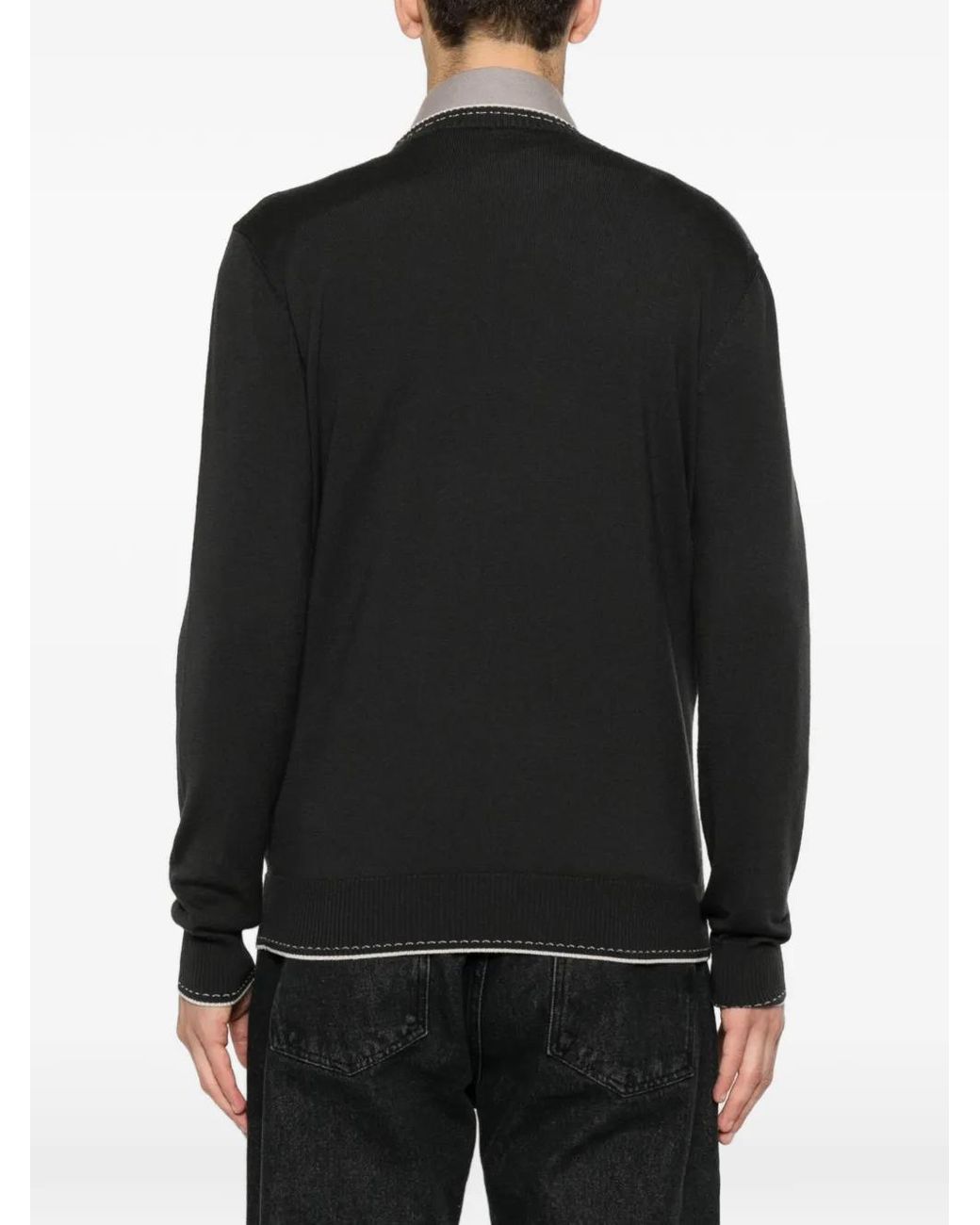 Eleventy Black Contrast-Trim Wool Sweater for men