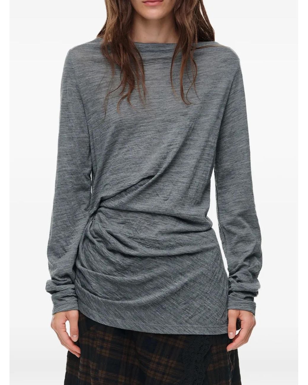 Bimba Y Lola Gray Melange Wool Knot T-Shirt