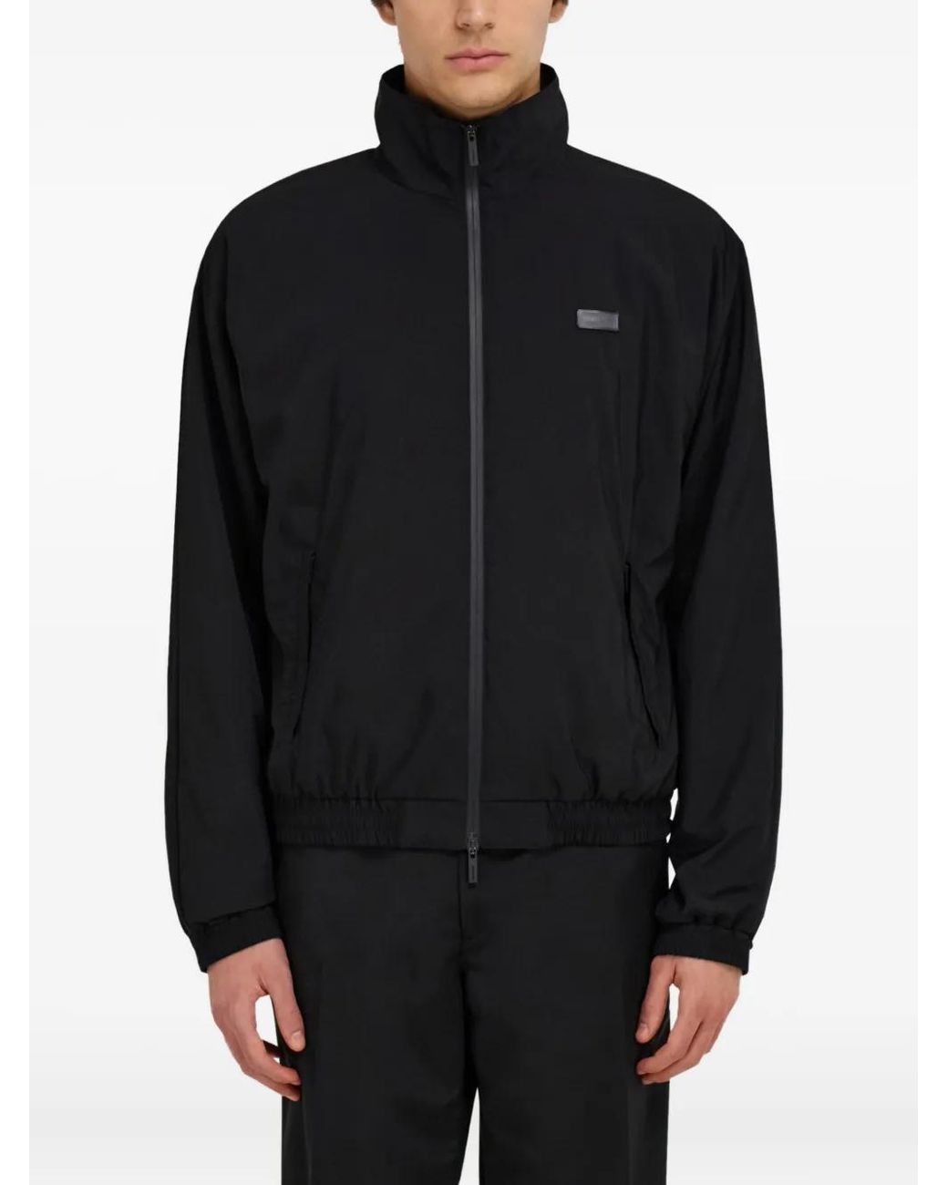 Ferragamo Black Logo-Patch Bomber Jacket for men