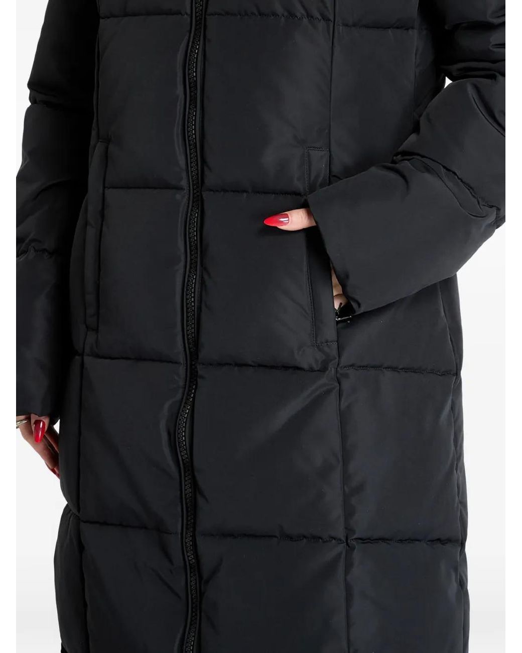 EA7 Black Quilted Hooded Coat