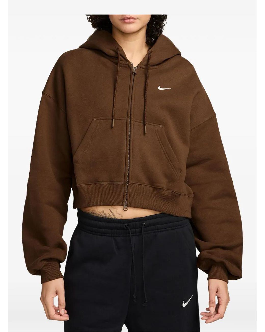 Nike Brown Studio Fleece Cropped Hoodie