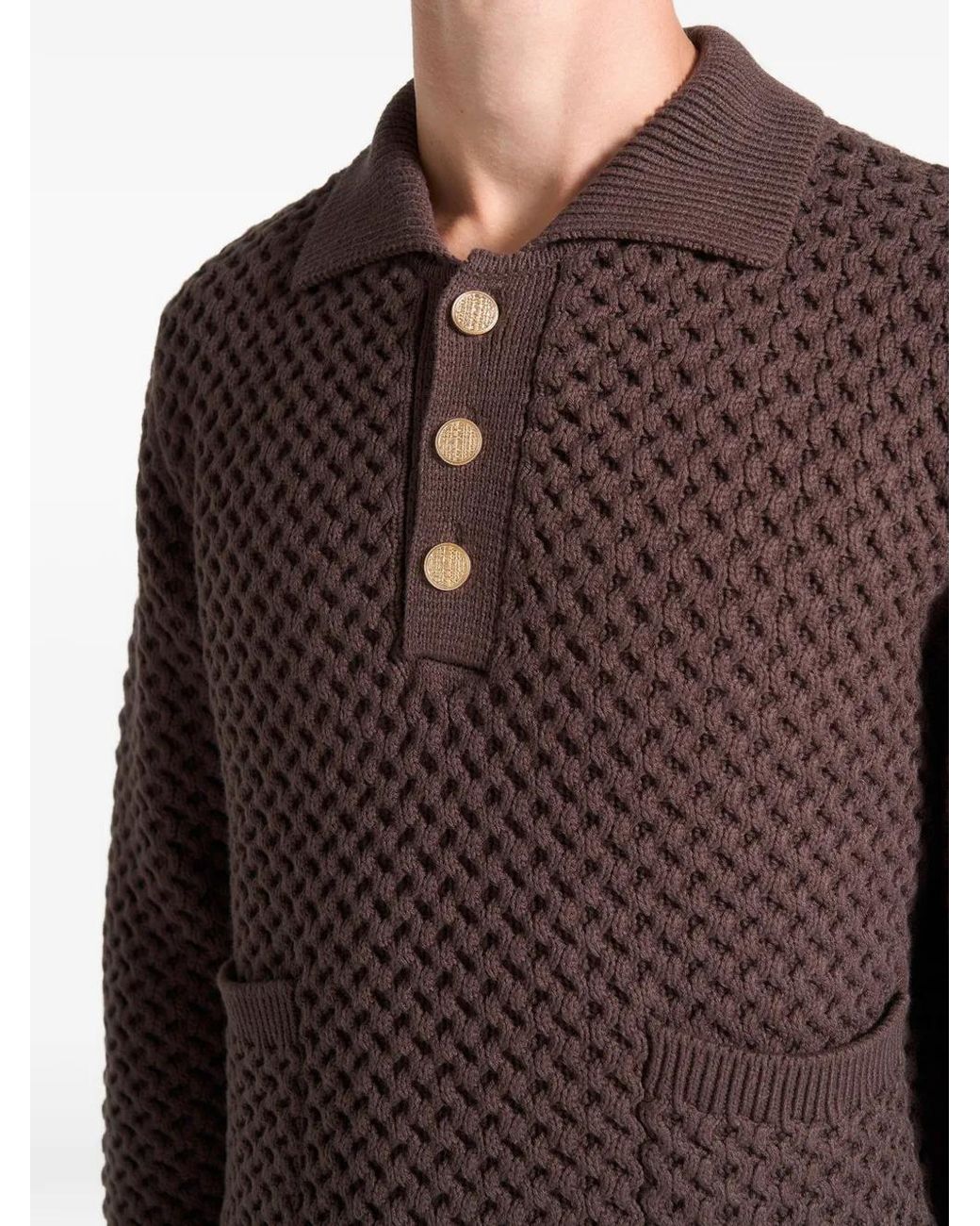 Manière De Voir Brown Waffle-Knit Polo Shirt for men