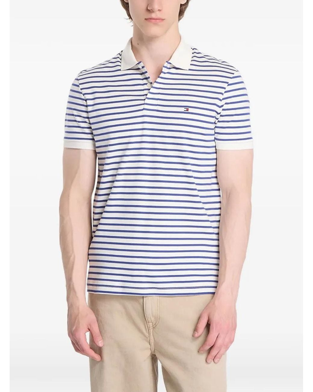 Tommy Hilfiger White Striped-Knit Polo Shirt for men