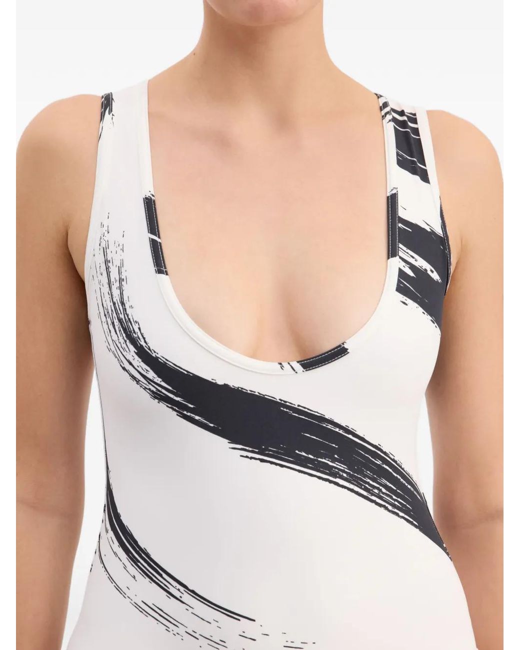 Loulou de Saison White Noam Printed Scoop Neckline Swimsuit