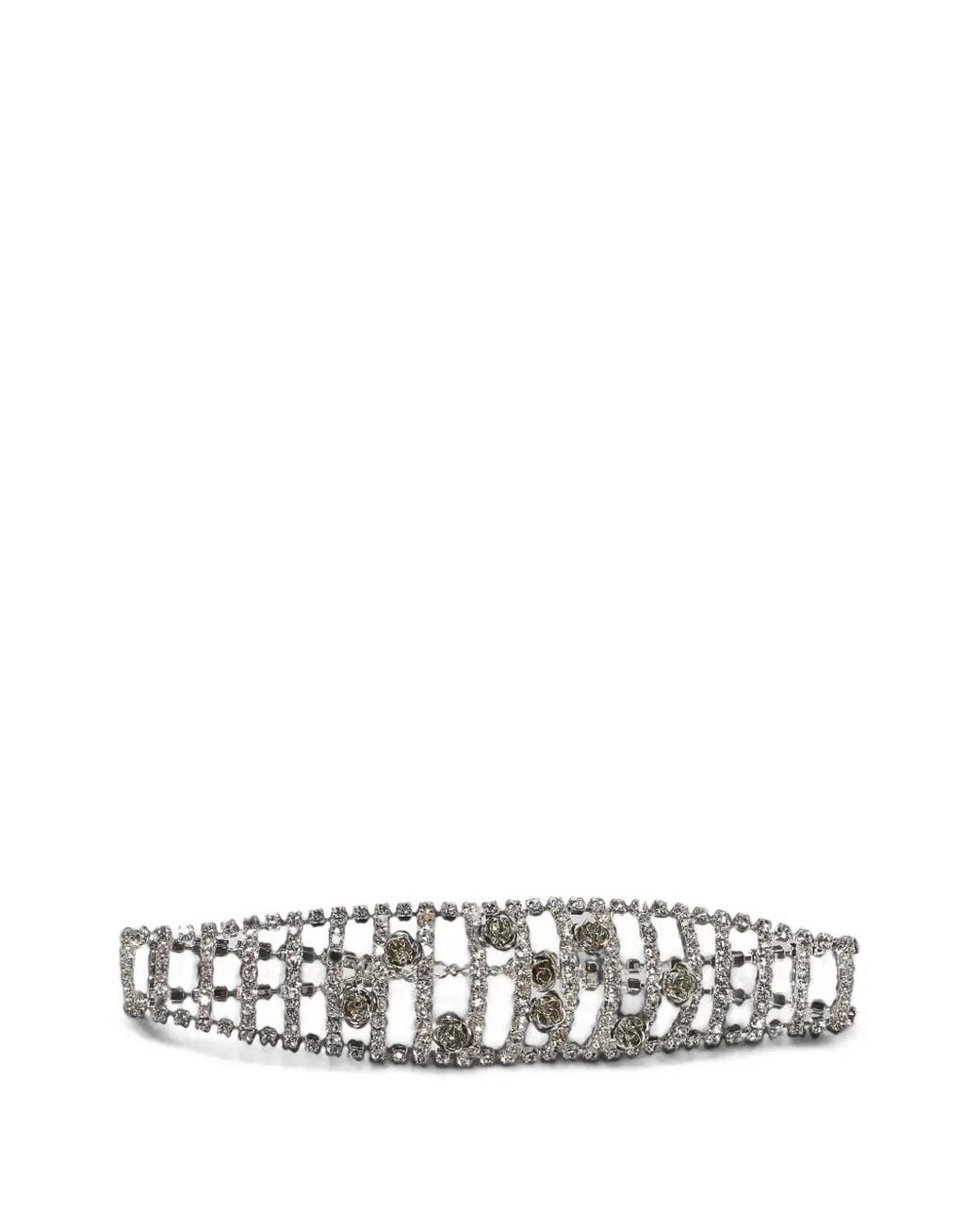Magda Butrym White Rhinestone-Embellished Floral-Detail Necklace