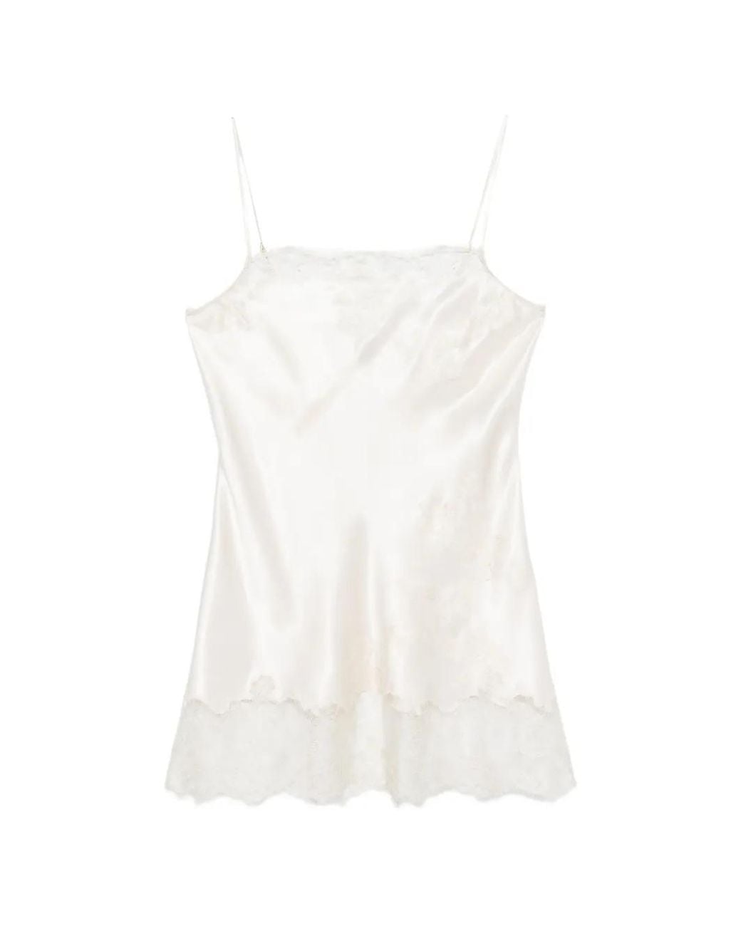 Carine Gilson White Lace-Detail Silk Slip Dress