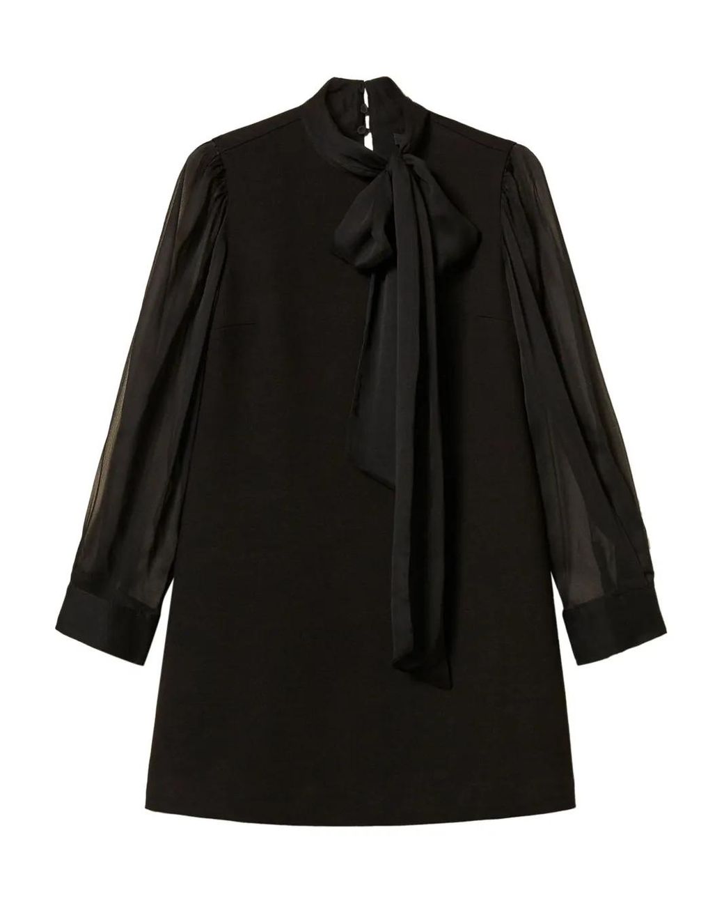 Twinset Black Bow-Neck Sheer-Sleeve Mini Dress