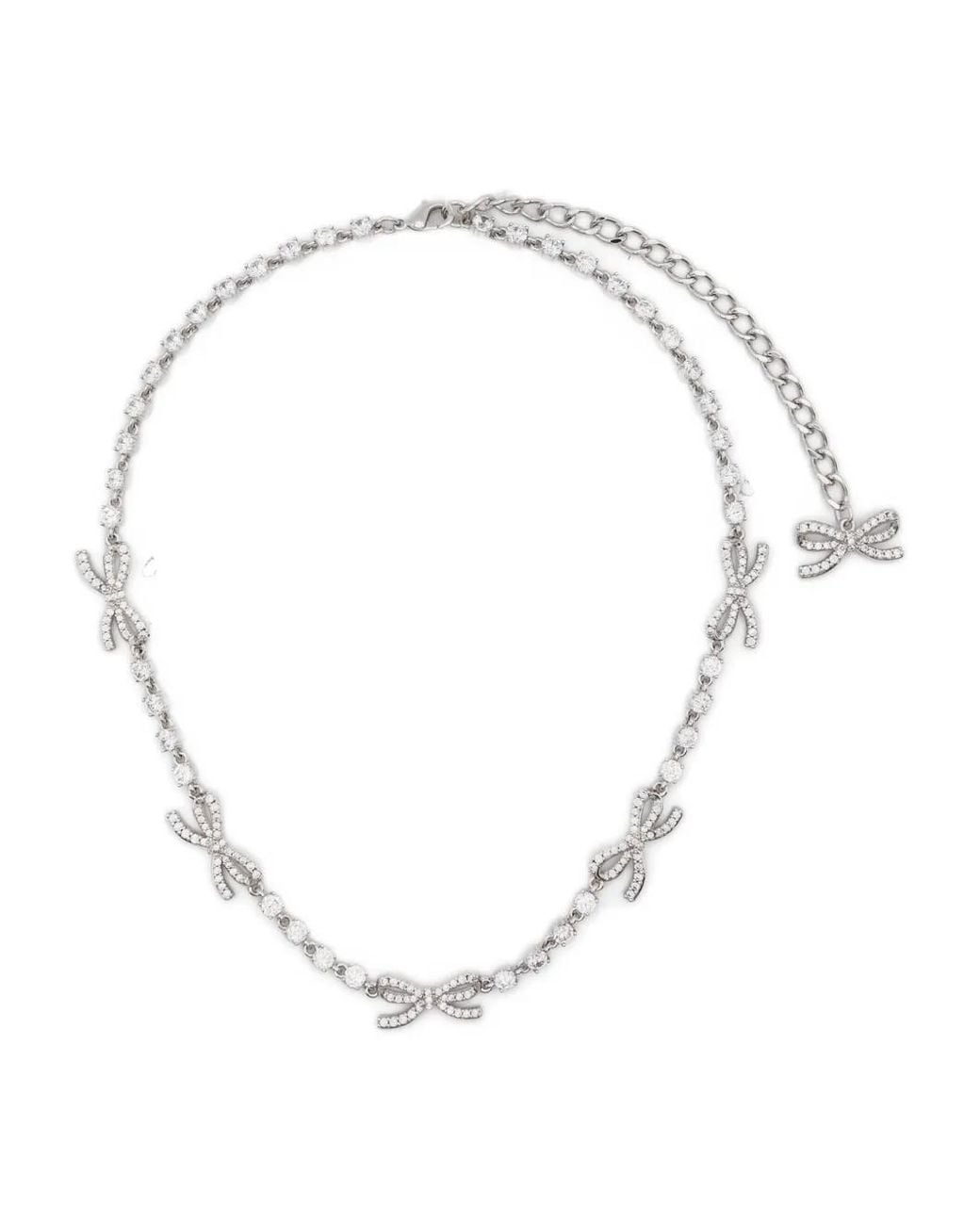 Self-Portrait White Crystal Bow Necklace