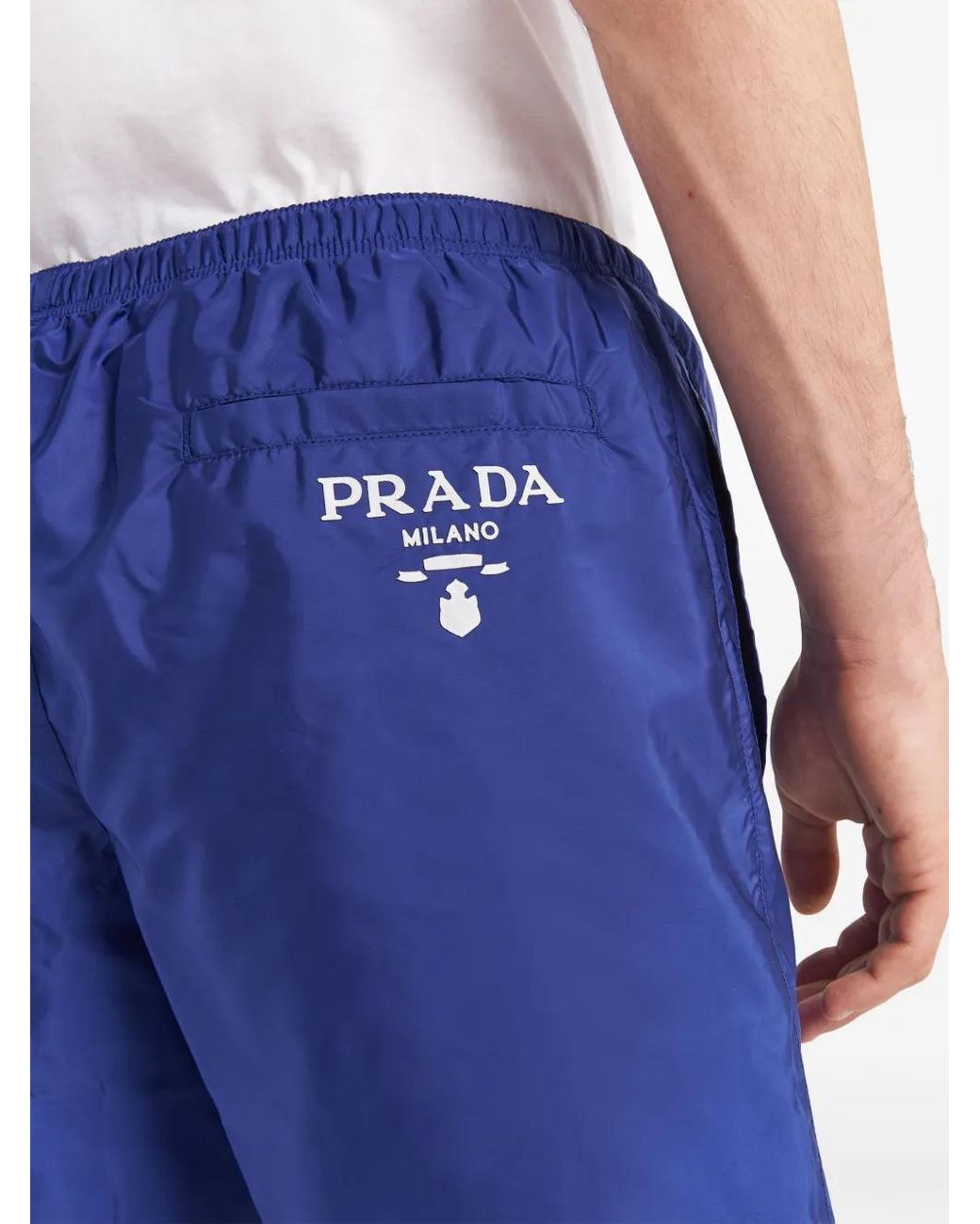 Prada Blue Logo-Print Swim Shorts for men
