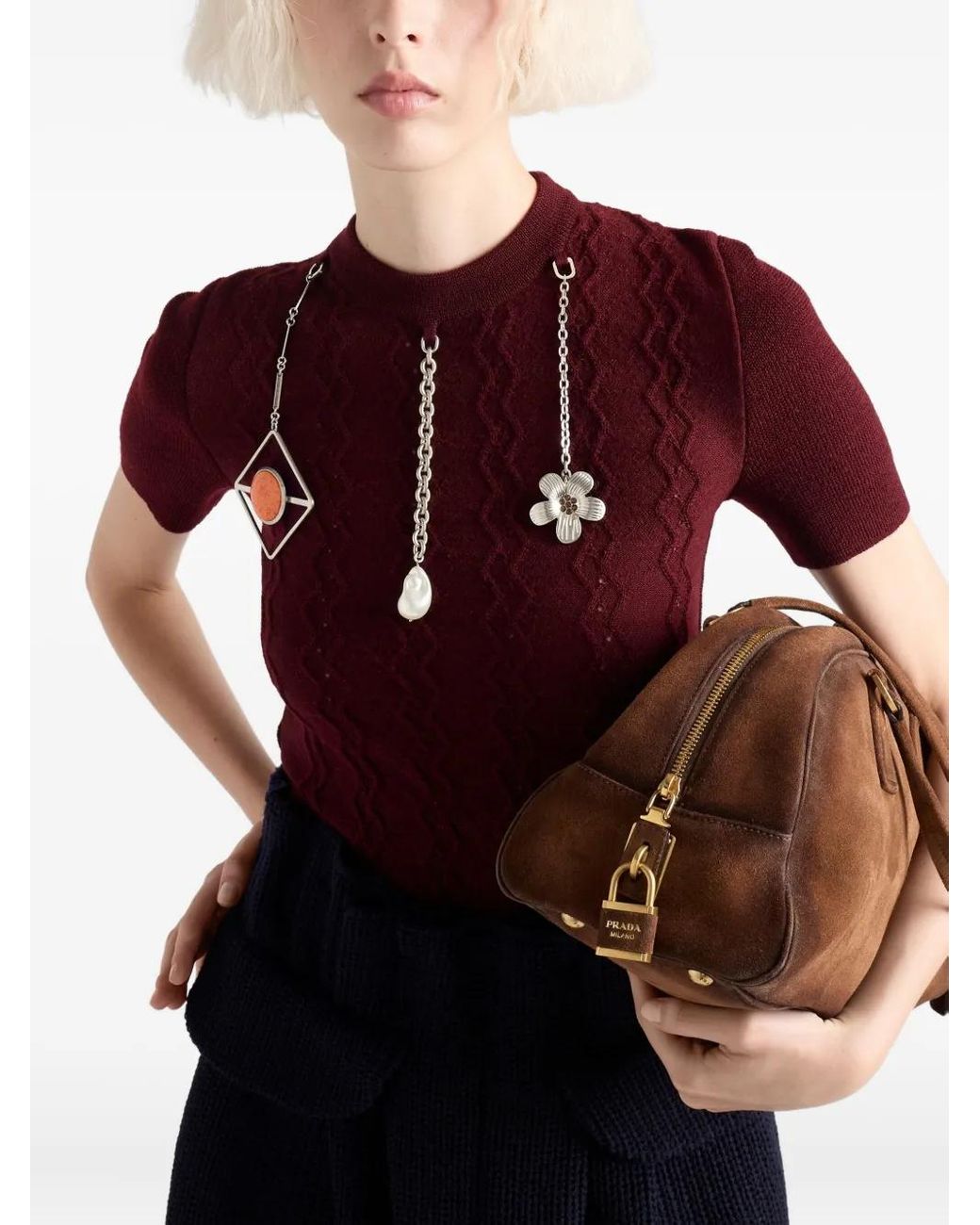 T-Shirt En Laine Prada en coloris Red