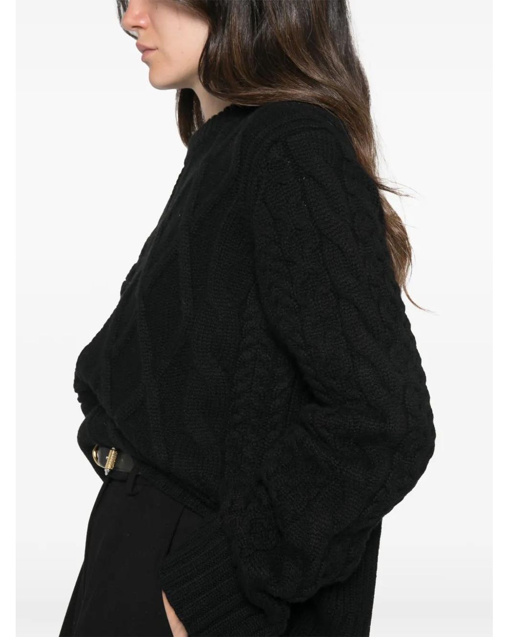 Bompard Black Pull En Maille Torsadée À Design Patchwork