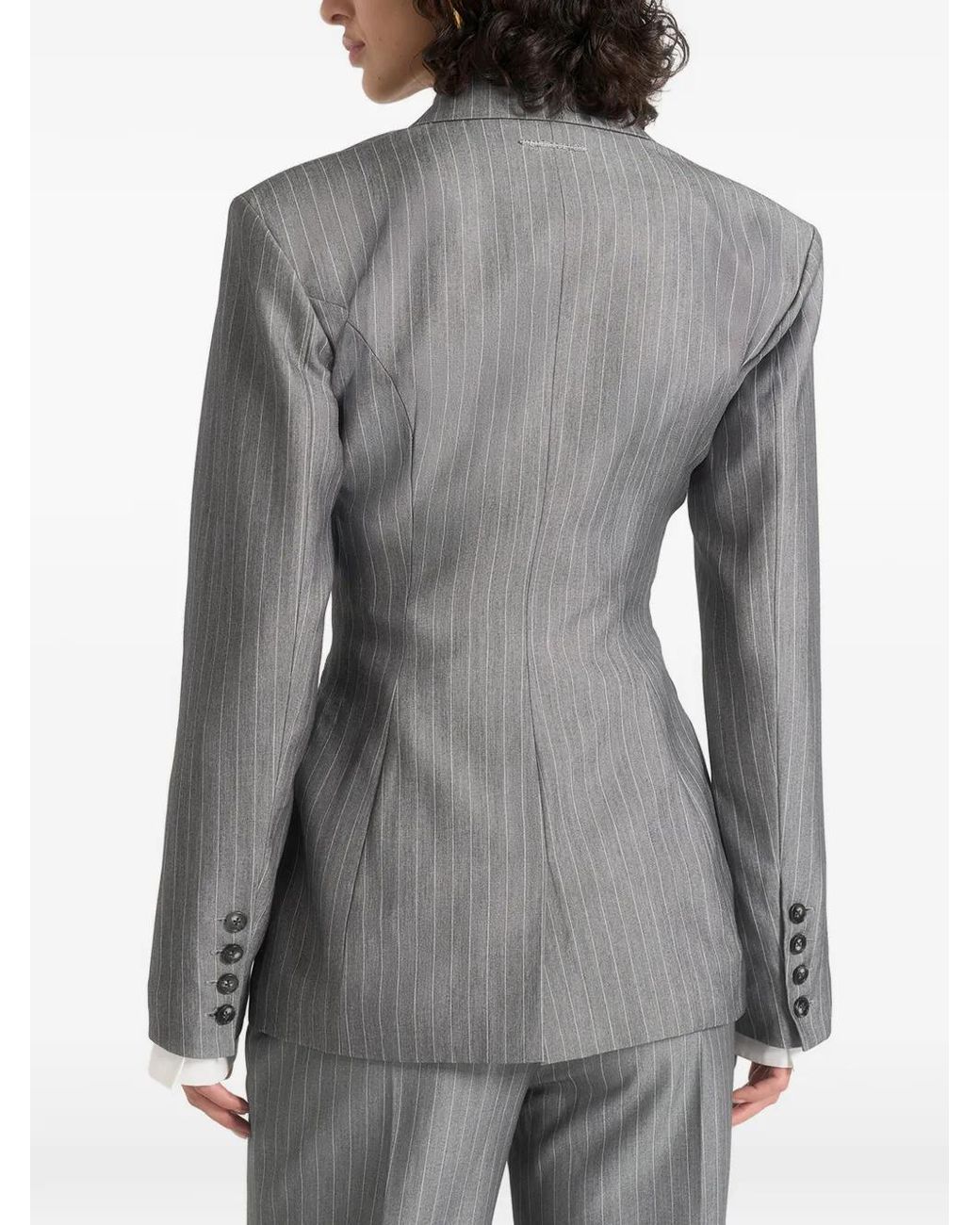 Manière De Voir Gray Delphine Pinstripe Wrap Tie Blazer