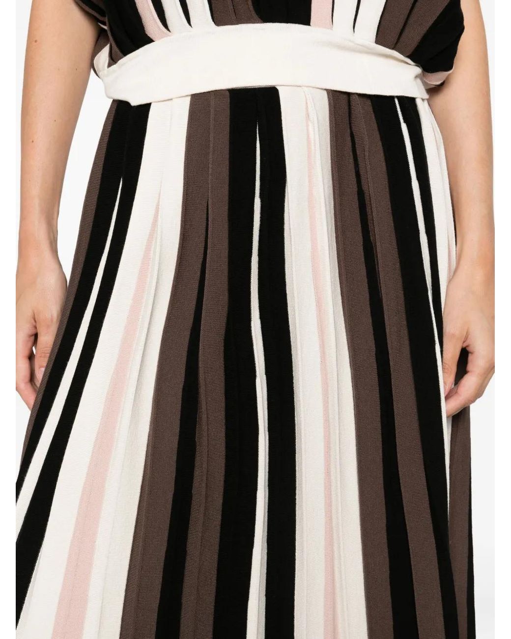 Max Mara Black Striped Pleated Midi Skirt