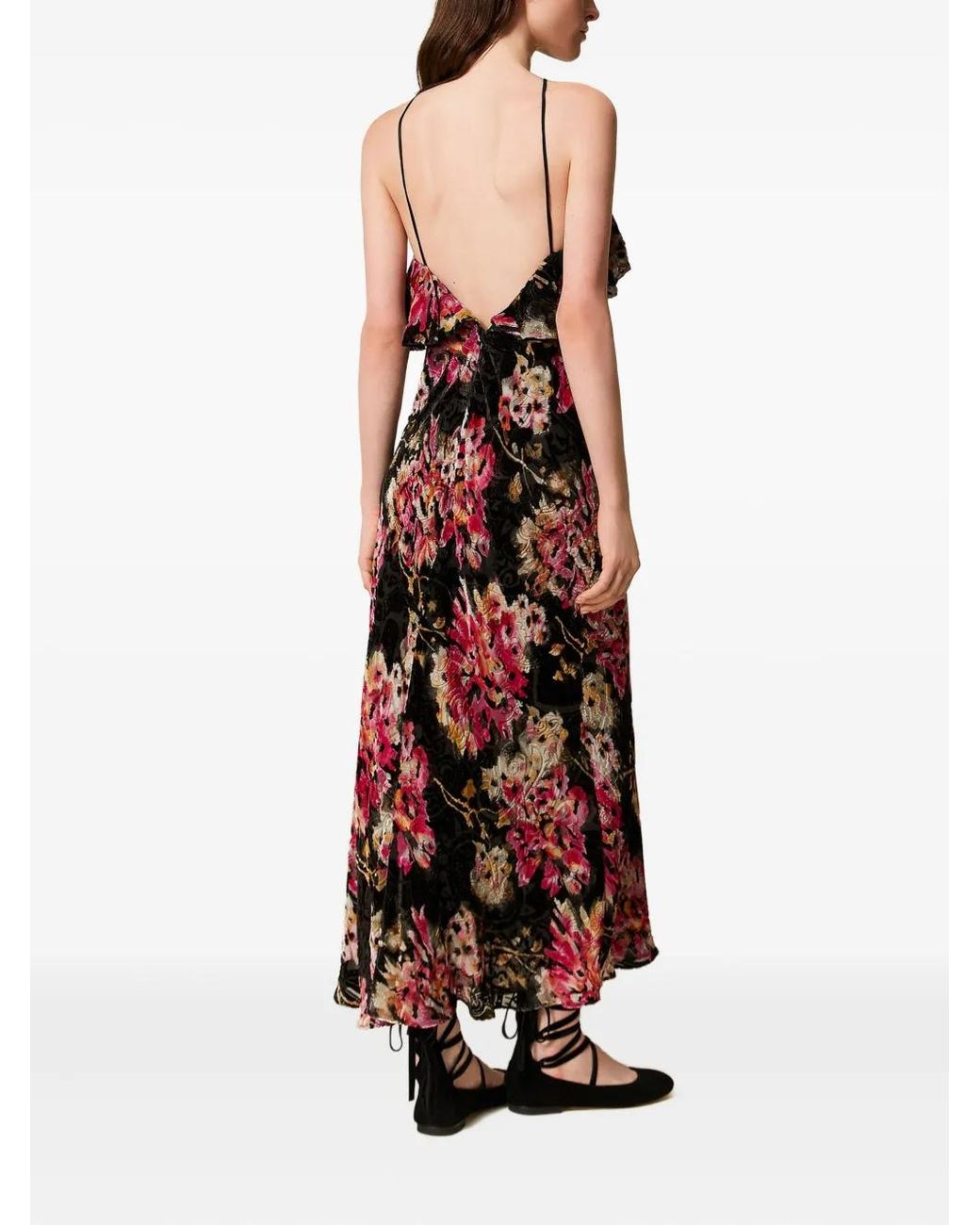 Twinset Red Floral-Pattern Ruffled Dress