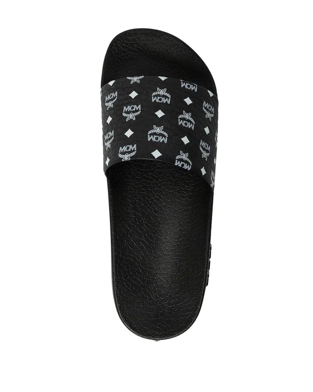 MCM Black Monogram-Print Slides