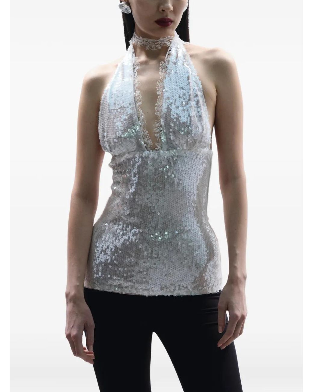 MANURI White Pixie Sequin Lace Top