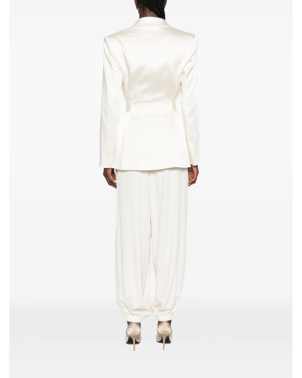 Elisabetta Franchi White Stretch Satin Jacket With Belt