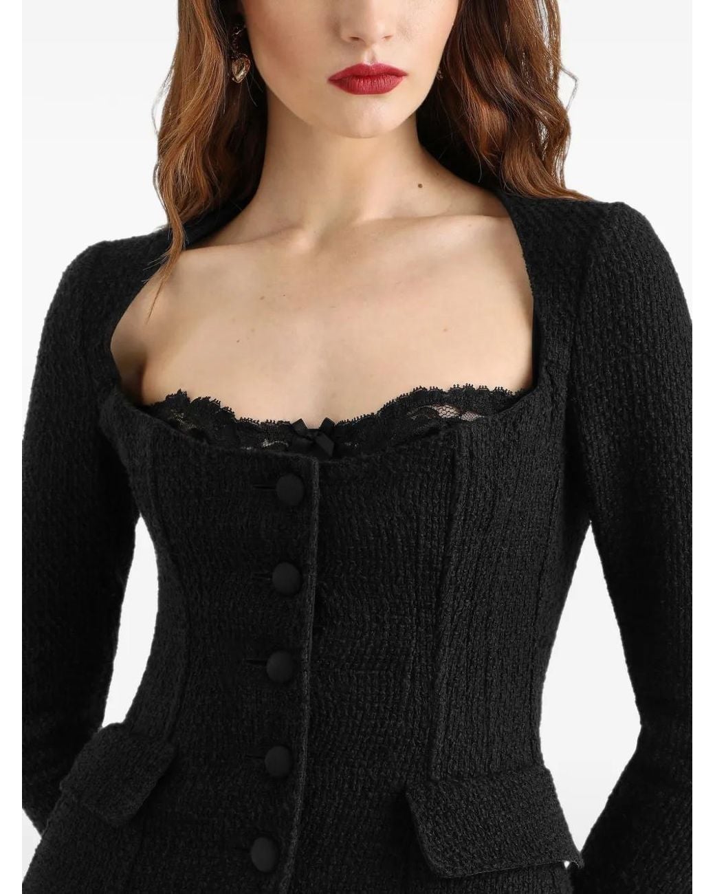 Dolce & Gabbana Black Sweetheart-Neck Tweed Jacket