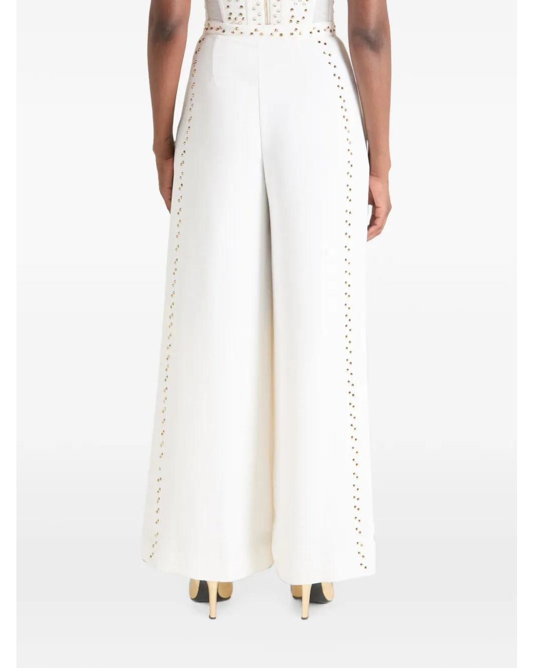 Temperley London White Oberon Stud-Embellished High-Waisted Trousers