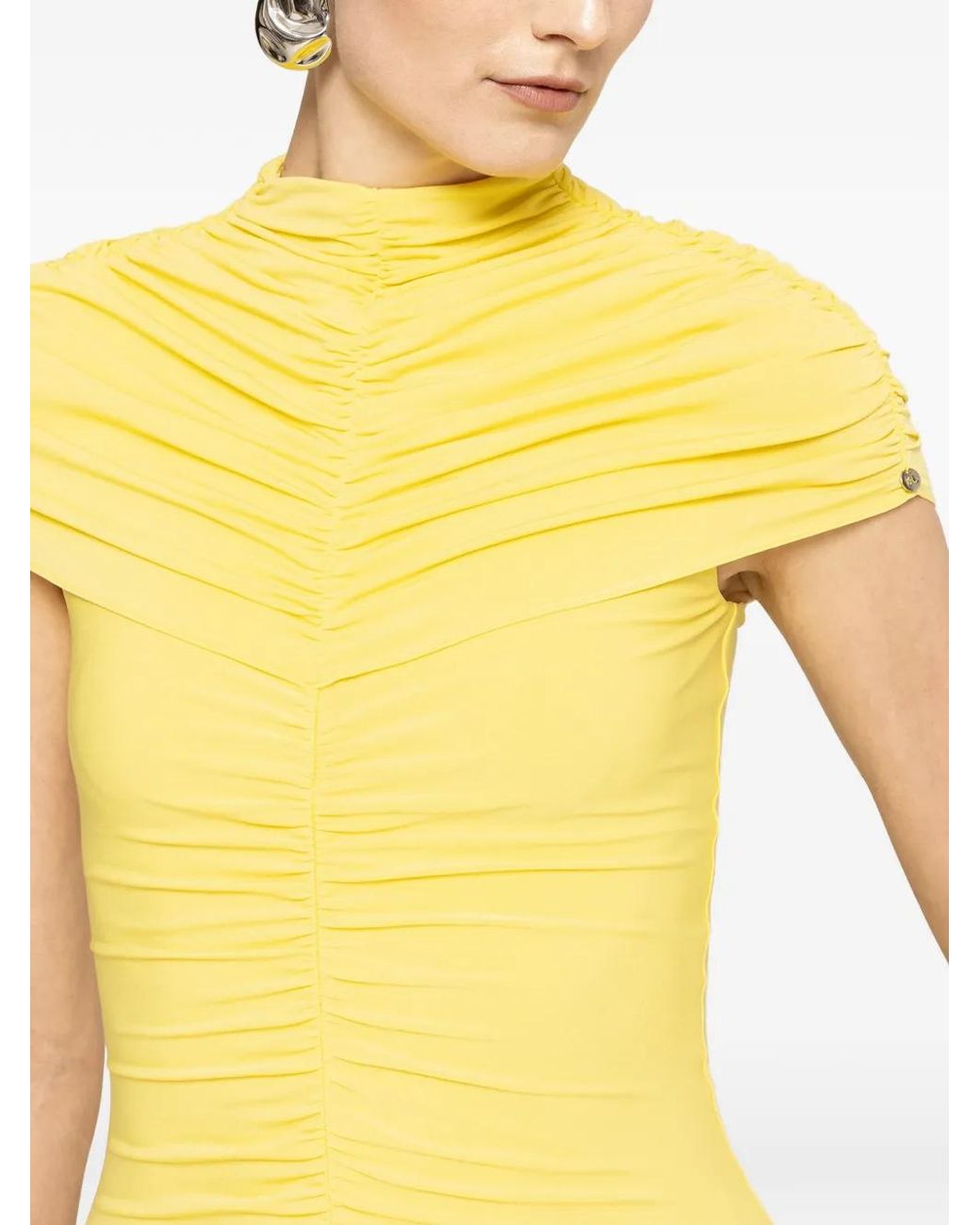 Nissa Yellow Ruched Midi Dress