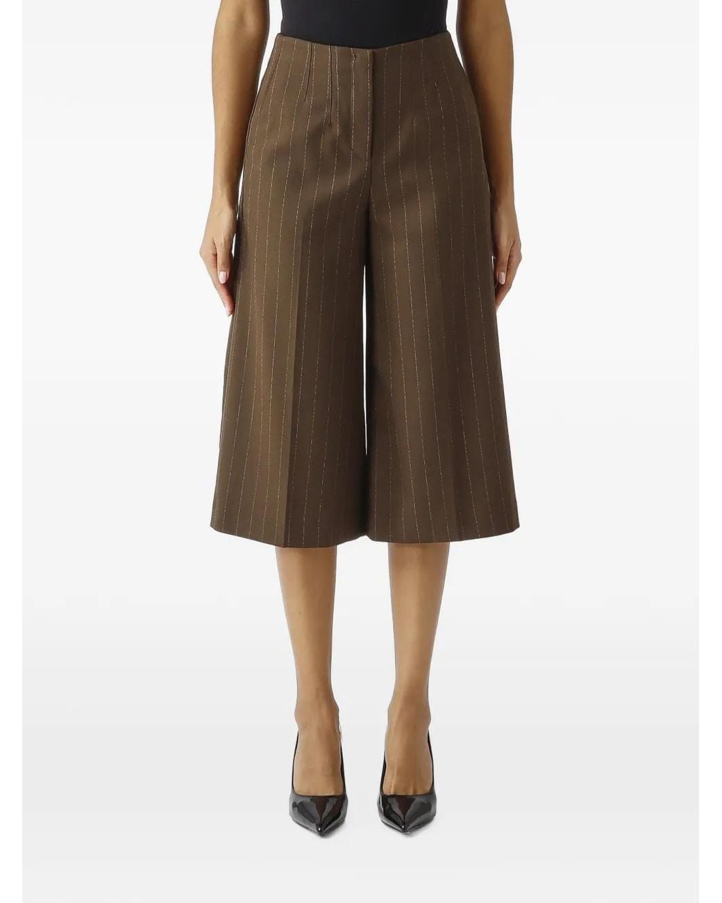 Nenette Natural Pinstripe-Pattern Pleated Shorts