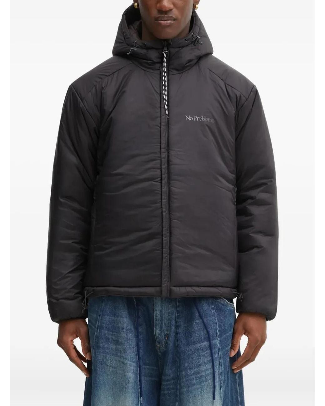 No Problemo Gray Quilted Hooded Jacket for men