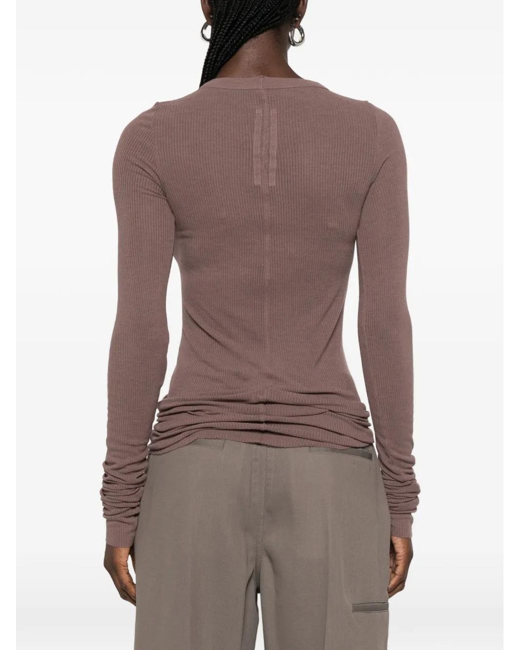 Rick Owens Brown Ribbed Long-Sleeve T-Shirt