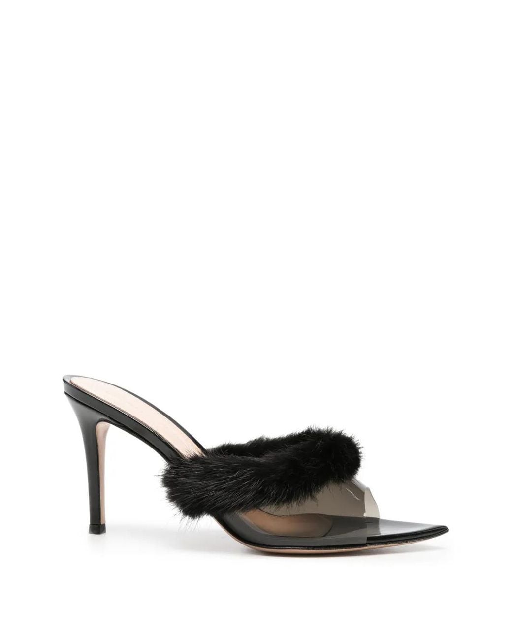 Gianvito Rossi White Plexi Feather-Trim Pointed-Toe Heeled Sandals