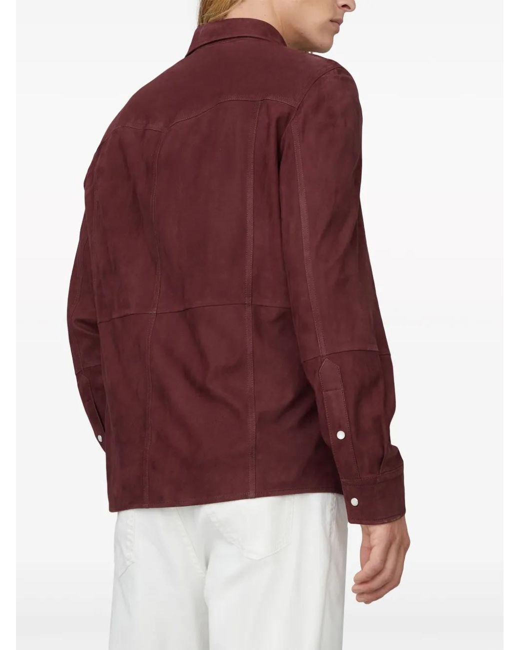 Brunello Cucinelli Red Long-Sleeve Suede Shirt for men