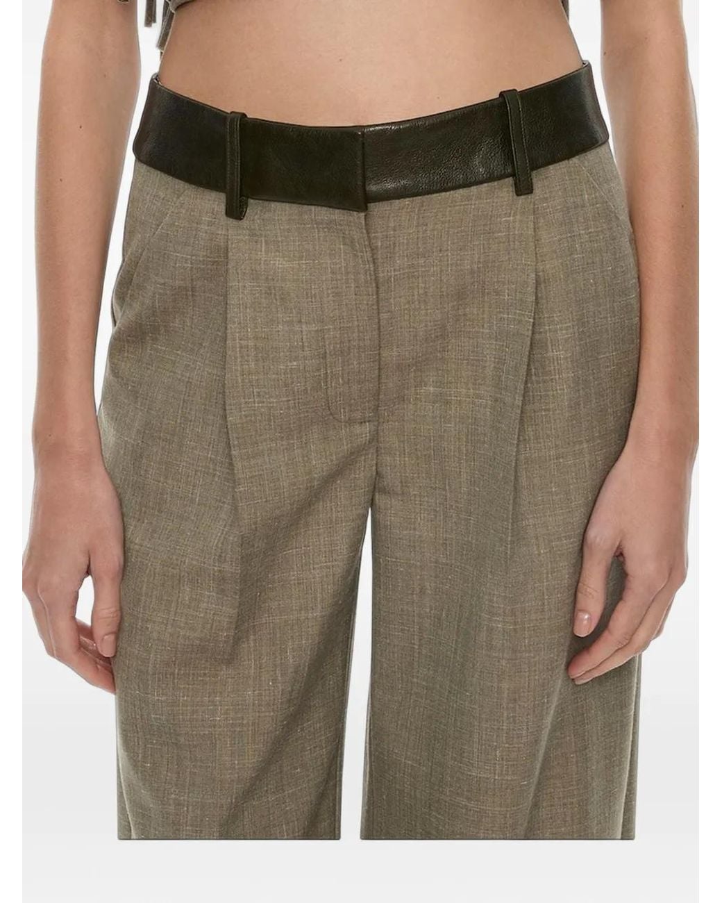 Christopher Esber Green Tropical Leather-Waisted Wide-Leg Trousers