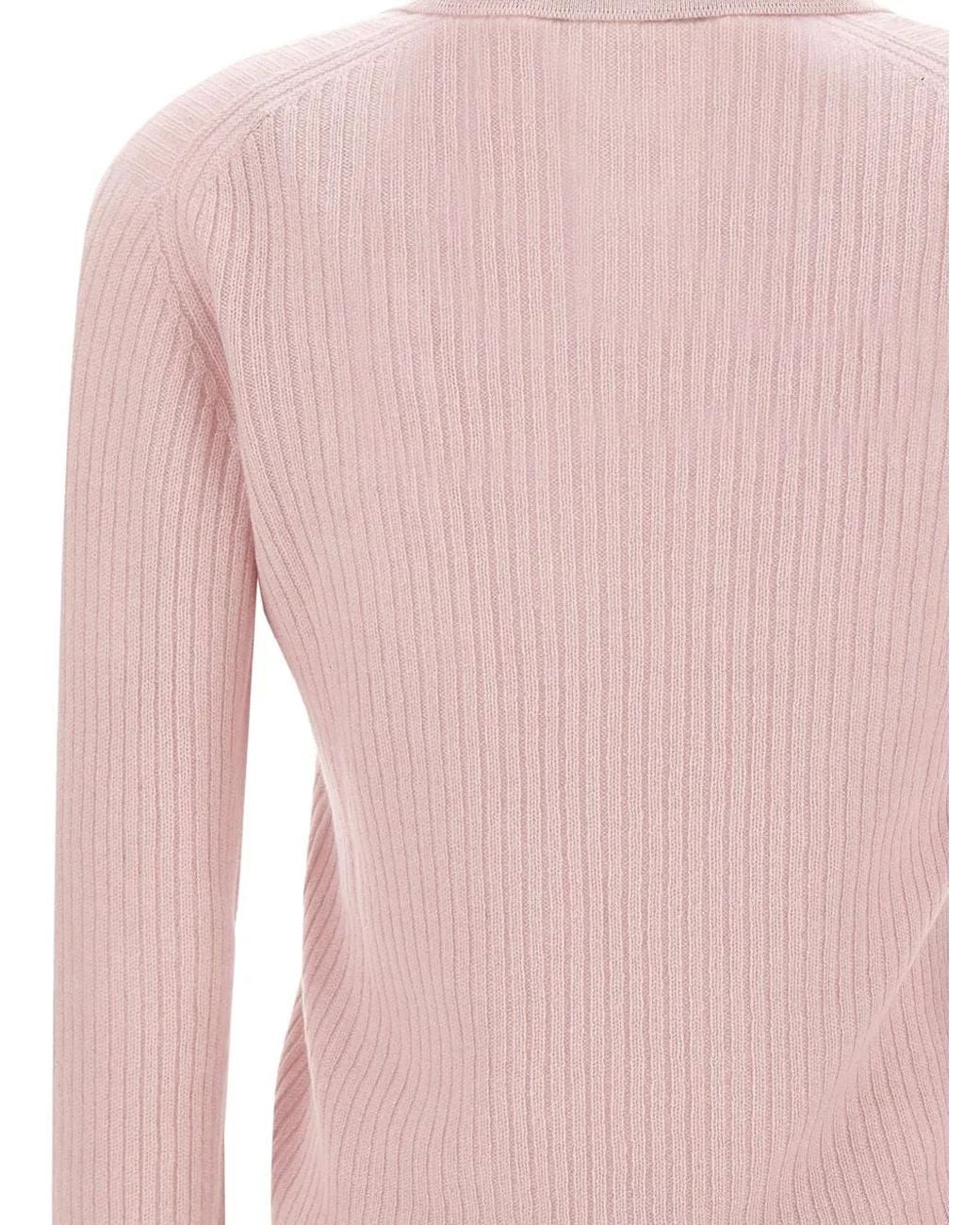 Gran Sasso Pink Ribbed-Knit Long-Sleeve Sweater