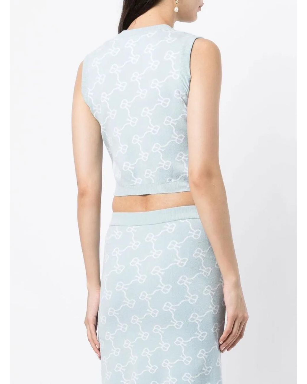 ROKH Blue Monogram-Pattern Cropped Vest